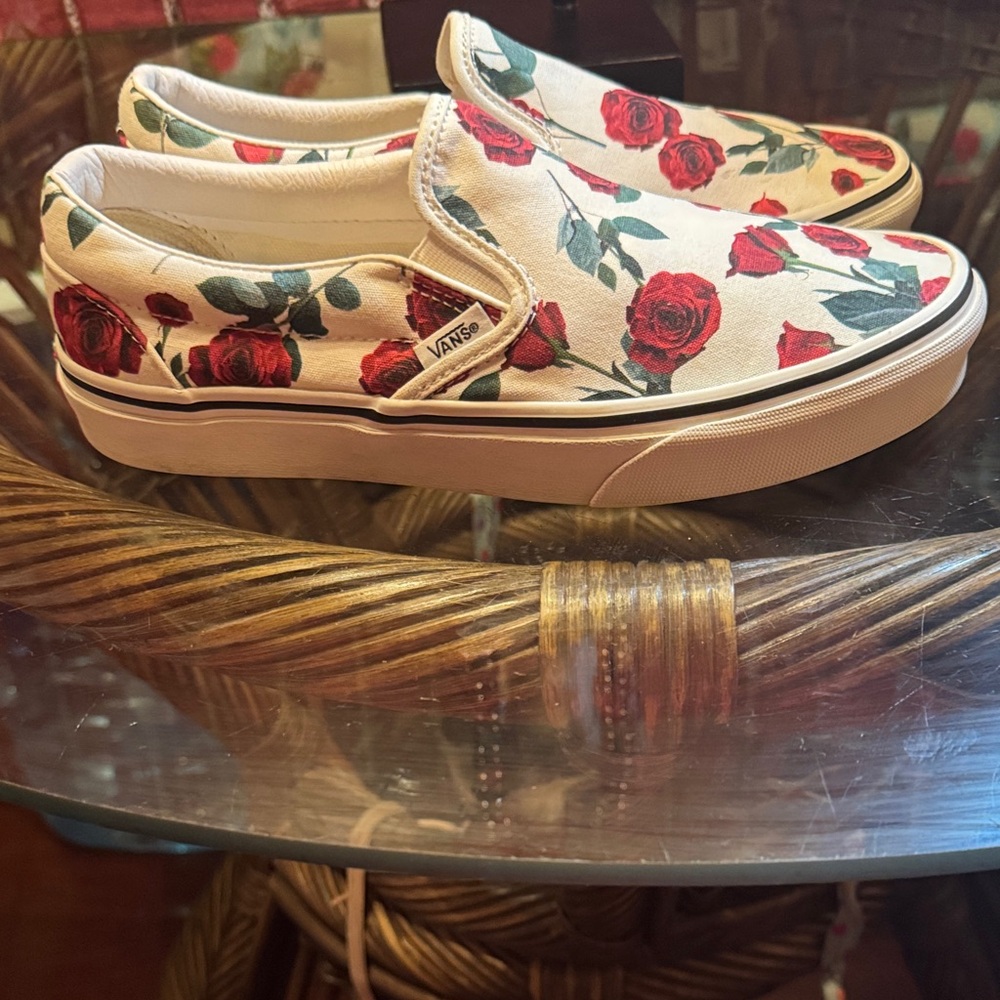 Vans Women's Red Floral Slip-On Sneakers